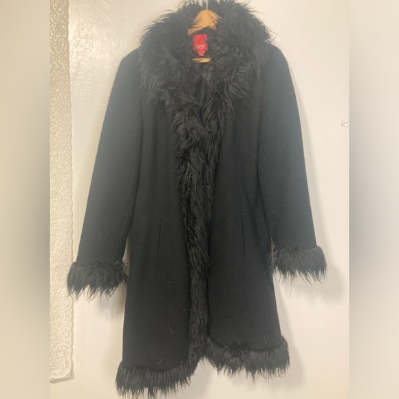 Vtg Esprit wool coat w faux Mongolian fur trim XL - Picture 12 of 13